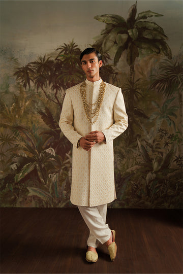 "Jamal" Pearl White Embroidered Sherwani
